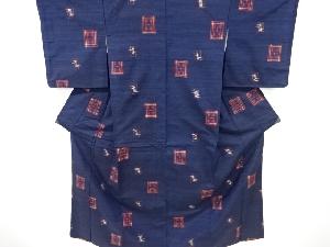 枡に絣柄織り出し手織り紬着物